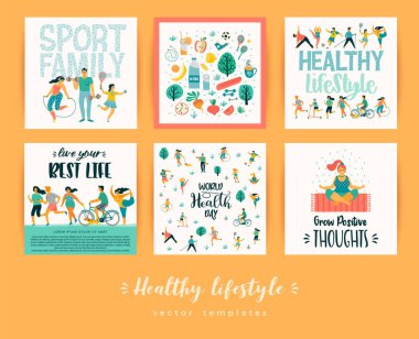 Sağlıklı yaşam tarzı vektör şablonları.
