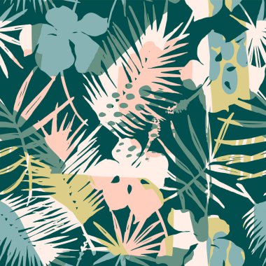 Tropikal bitkiler ve sanatsal arkaplan ile soyut, kusursuz desen