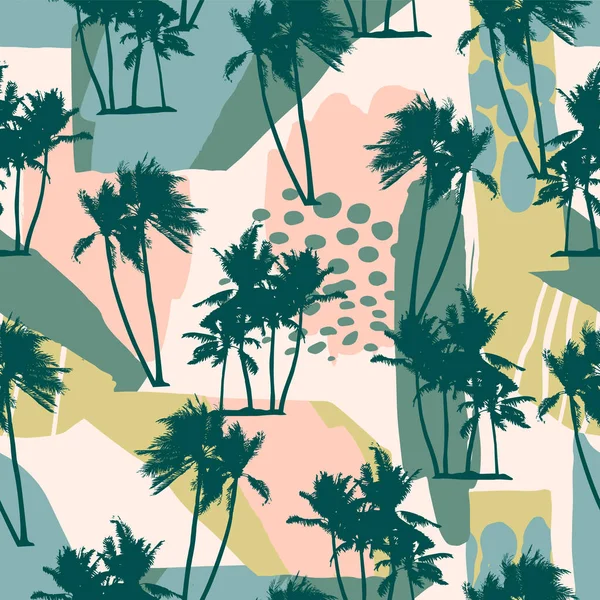 Abstract creative seamless pattern with tropical palms and artistic background. — Stock Vector