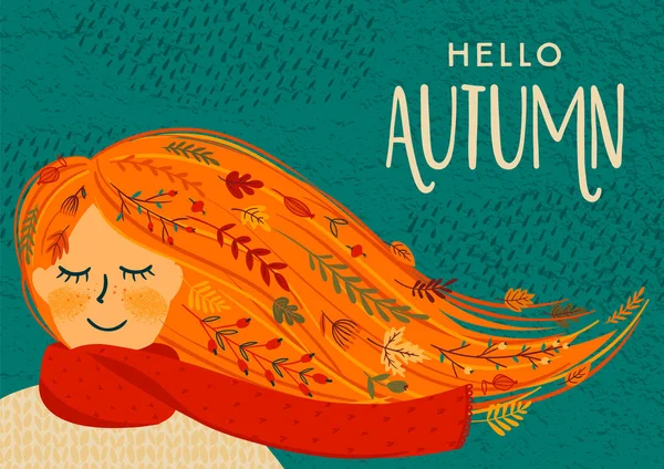 Ilustración de otoño con mujer linda. Diseño vectorial — Vector de stock