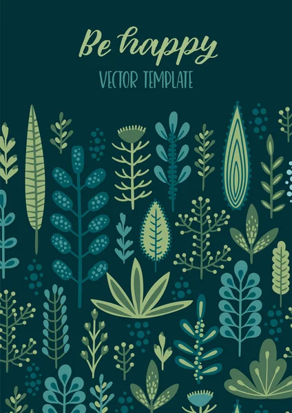 Conception florale vectorielle avec des herbes et des feuilles mignonnes . — Image vectorielle