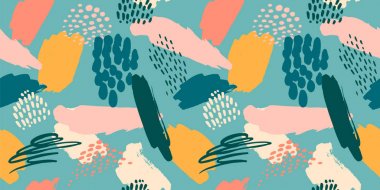 Modaya uygun el çizilmiş dokular, noktalar, fırça darbeleri ile soyut sanatsal dikişsiz desen.