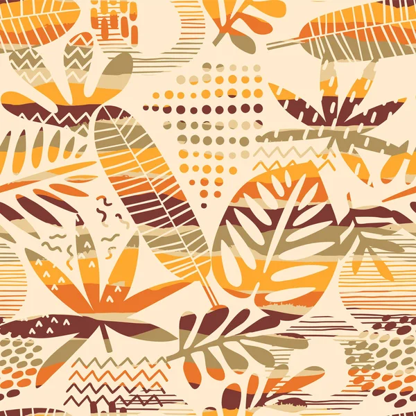 Tropikal yaprakları ile soyut seamless modeli. El çizmek doku.