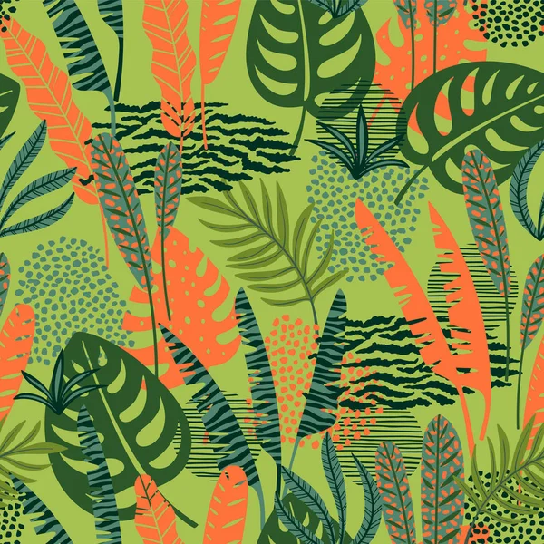 Abstrakta sömlösa mönster med tropiska löv. Hand dra textur — Stock vektor