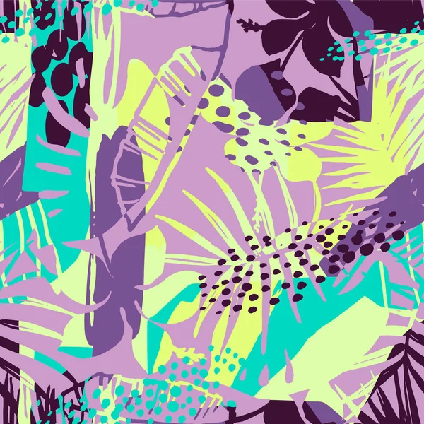 Абстрактный творческий шаблон с тропическими растениями и художественным фоном — стоковый вектор