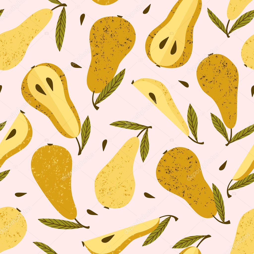 Vector seamless pattern with pears. Trendy hand drawn textures.