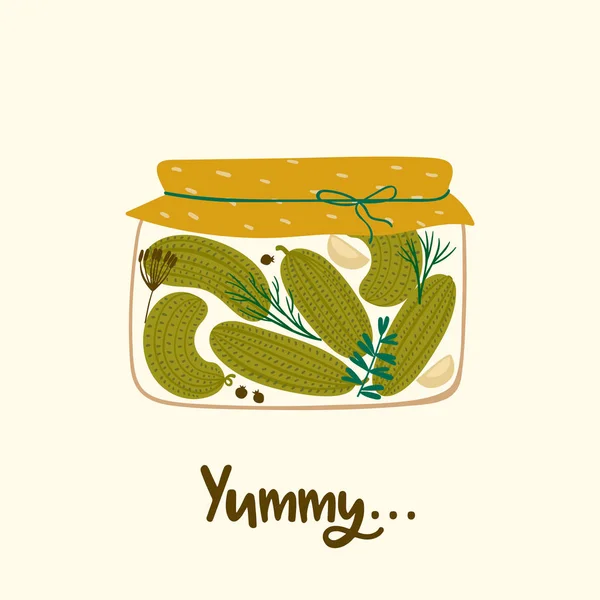 Illustration vectorielle de concombres en conserve. Aliments sains . — Image vectorielle