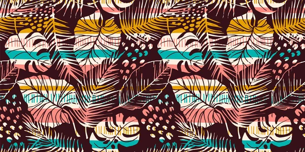 Abstrakcja bezszwowe z tropikalny liści. Ręka rysowanie tekstury. — Wektor stockowy