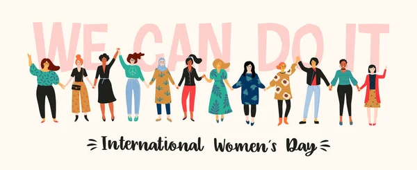 国际妇女日。不同国籍和文化的妇女的病媒说明. — 图库矢量图片