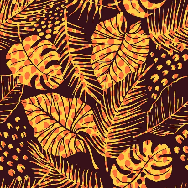 Padrão sem costura abstrato com folhas tropicais. Mão desenhar textura . — Vetor de Stock