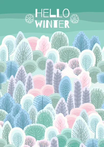 Ilustração com floresta de inverno. Modelo de vetor para cartão, cartaz, folheto, capa e outro uso . — Vetor de Stock