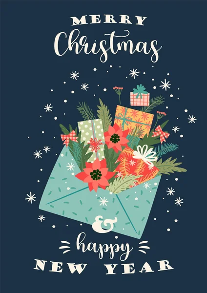 クリスマスと幸せな新年イラスト。ベクトルのデザイン テンプレート. — ストックベクタ
