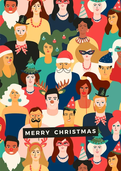 圣诞节和新年快乐插图与人们穿着狂欢节服装. — 图库矢量图片
