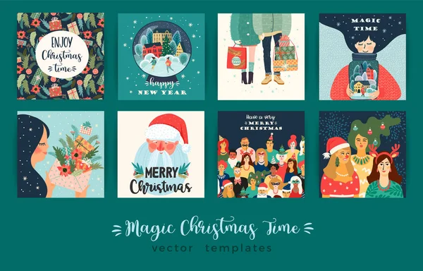 Set von Illustrationen für Weihnachten und ein glückliches neues Jahr. Vorlage: Vektordesign. — Stockvektor