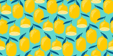 Limon ile vektör dikişsiz desen. Trendy el çizilmiş dokular.