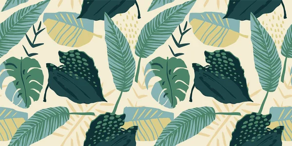 Modèle créatif abstrait sans couture avec des plantes tropicales et un fond artistique. — Image vectorielle