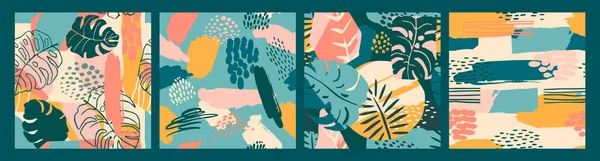 Patrones sin costura creativos abstractos con plantas tropicales y fondo artístico . — Vector de stock