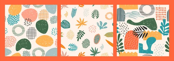 Motifs abstraits sans couture avec feuilles tropicales et formes géométriques . — Image vectorielle