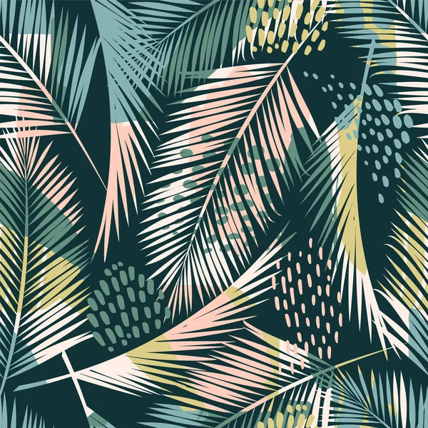 Patrón sin costura creativo abstracto con plantas tropicales y fondo artístico. — Vector de stock