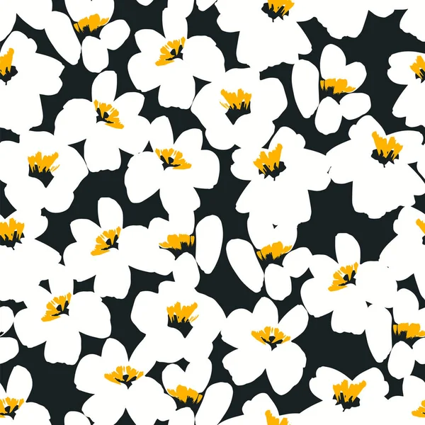 Abstract floral seamless pattern with chamomile. Trendy hand drawn textures. — Stock Vector