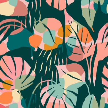 Soyut yaprakları olan sanatsal kusursuz desen. Modern tasarım