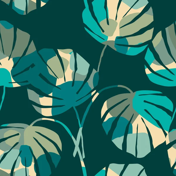 Artistiek naadloos patroon met abstracte bladeren. Modern design — Stockvector