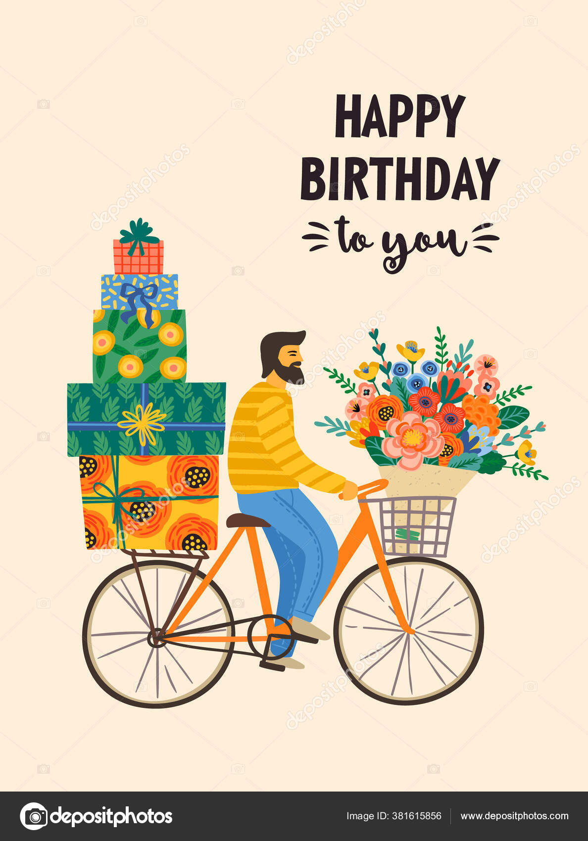 Joyeux Anniversaire Illustration Vectorielle De L Homme Mignon Sur Un Velo Avec Bouquet Et Boites Cadeaux Image Vectorielle Nadezda Grapes C Joyeux Anniversaire Illustration Vectorielle De L Homme Mignon Sur Un Velo Avec Bouquet Et Boites Cadeaux Image Vectorielle Nadezda Grapes C