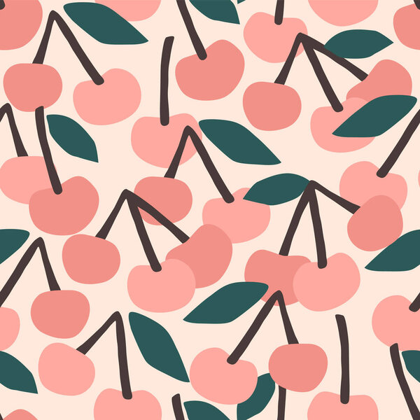 Векторный бесшовный рисунок с вишней. Модные текстуры ручной работы
.