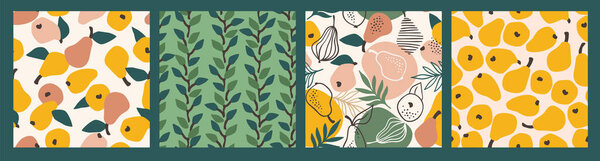 Векторные бесшовные узоры с простыми грушами. Модные текстуры ручной работы
.