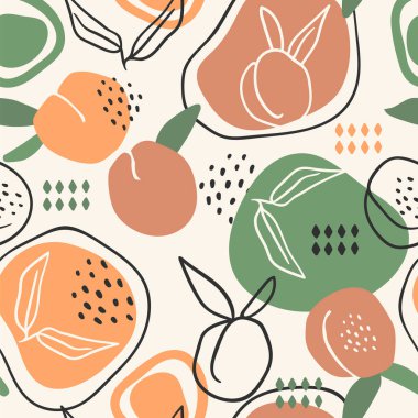 Şeftalili, kusursuz bir desen. Moda el çizimi dokular.