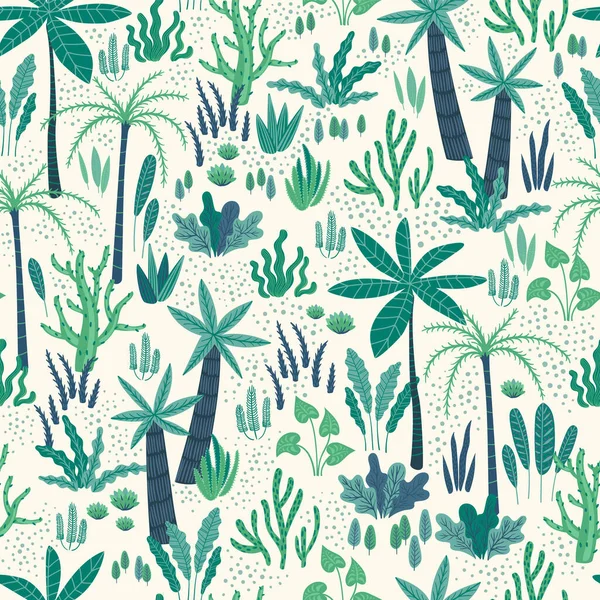 Naadloos patroon met abstracte tropische planten. Vectorontwerp. — Stockvector