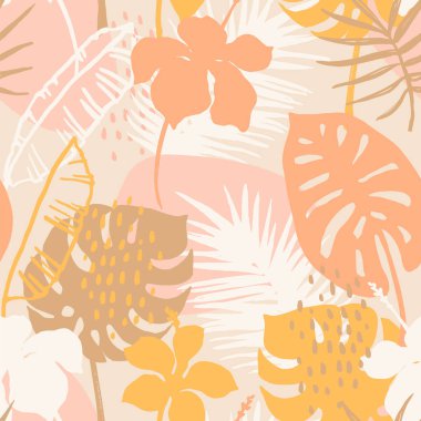 Tropikal bitkilerle soyut, kusursuz desen.