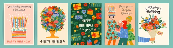 Alles Gute zum Geburtstag. Vektor Reihe von niedlichen Illustrationen. Vorlage: Design — Stockvektor