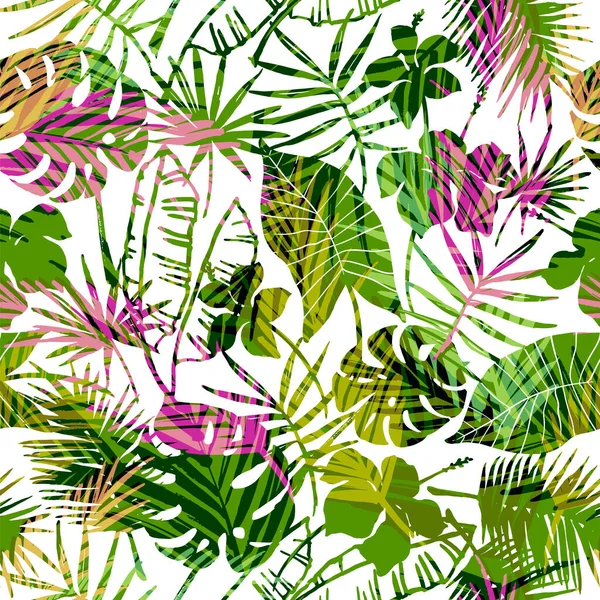Bezešvé exotické vzory s tropickými rostlinami. — Stockový vektor