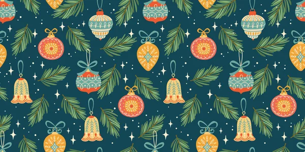 Christmas and Happy New Year seamless pattern. Trendy retro style. Vector design — Stock Vector