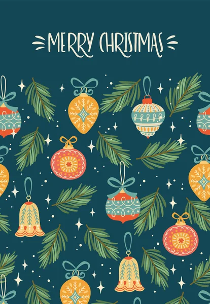 クリスマスとクリスマスの装飾と幸せな新年のイラスト. — ストックベクタ