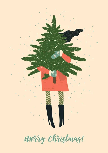 Weihnachten und ein glückliches neues Jahr Illustration. Trendiger Retro-Stil. — Stockvektor