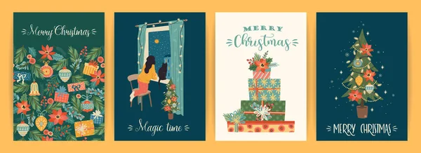 Ensemble d'illustrations de Noël et de bonne année. Modèles de conception vectorielle. — Image vectorielle