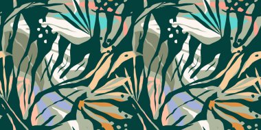 Soyut yaprakları olan sanatsal kusursuz desen. Modern tasarım