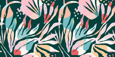 Soyut yaprakları olan sanatsal kusursuz desen. Modern tasarım