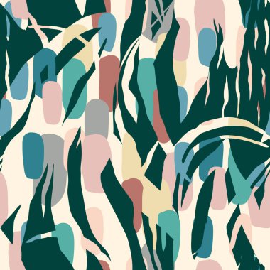 Soyut yaprakları olan sanatsal kusursuz desen. Modern vektör tasarımı