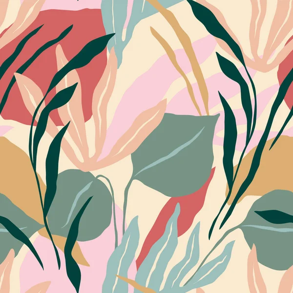 Künstlerisches nahtloses Muster mit abstrakten Blättern. Modernes Vektordesign — Stockvektor
