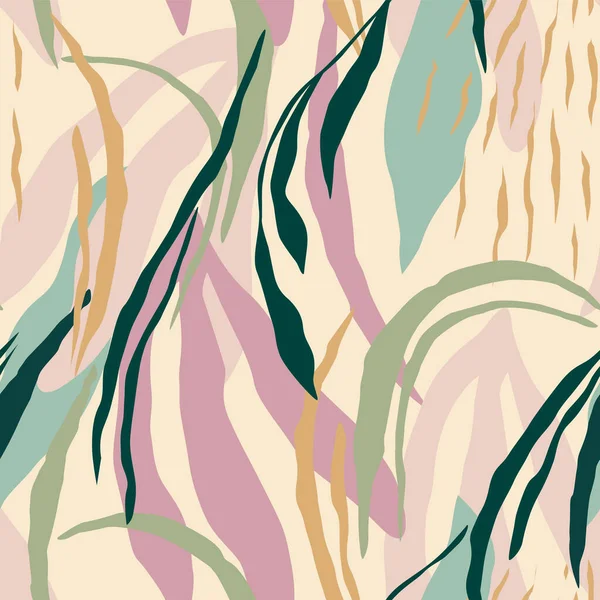 Artistiek naadloos patroon met abstracte bladeren. Modern vectorontwerp — Stockvector