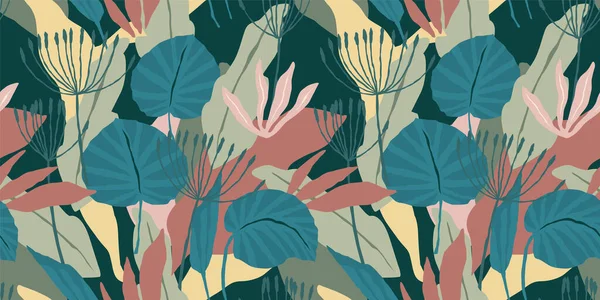 Artistiek naadloos patroon met abstracte bladeren. Modern vectorontwerp — Stockvector