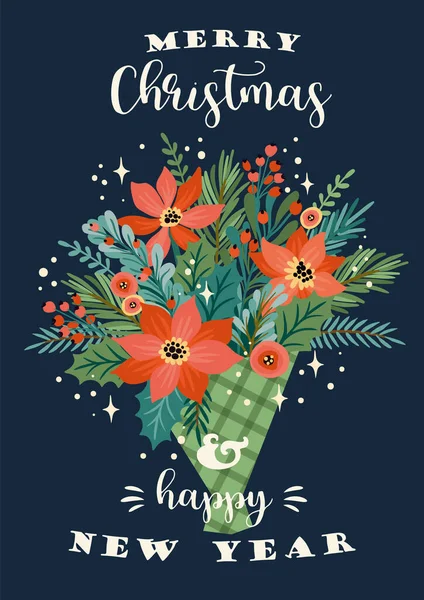 Christmas and Happy New Year illustration of Christmas bouquet. Vector design template. — Stock Vector