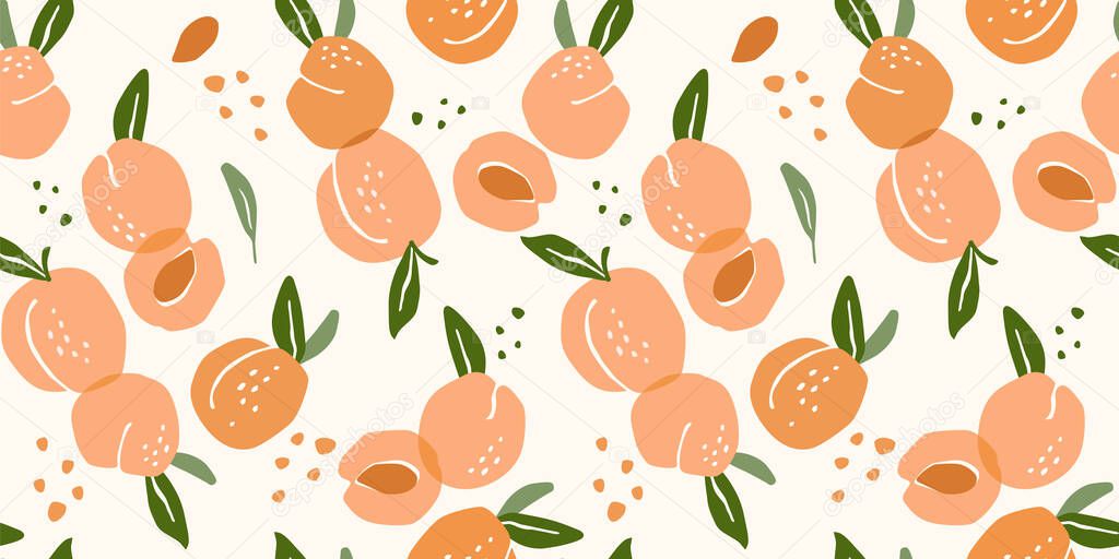 Vector seamless pattern with peaches. Modern abstract design for paper, cover, fabric, interior decor and other users.