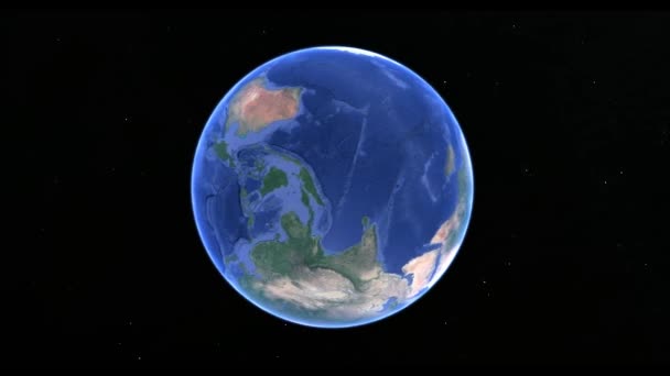 Вращающаяся планета Земля в пространстве против звезд 3D — стоковое видео