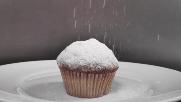 Fragrant cake sprinkled with powdered sugar. slow motion — Stock Video