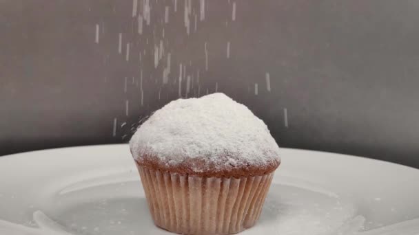 Torta profumata cosparsa di zucchero a velo. rallentatore — Video Stock