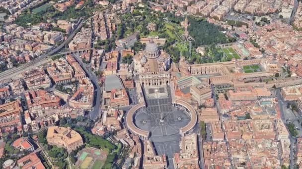 Околиці церкви Святого Петерса у Ватикані з висоти польоту в 3D — стокове відео
